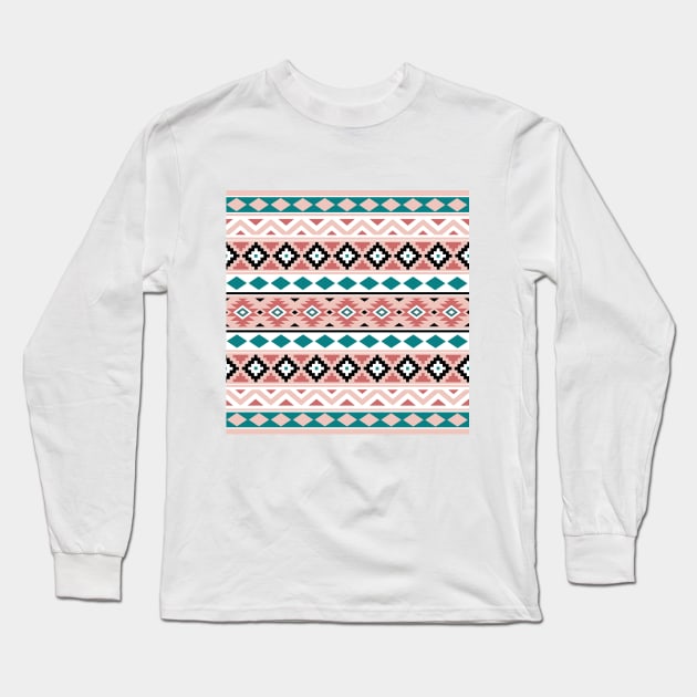 Aztec Essence IIIb Pattern Pinks Teal Black White Long Sleeve T-Shirt by NataliePaskell